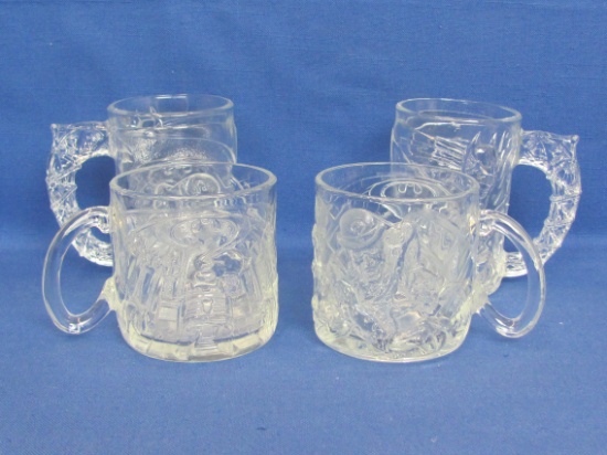 Set of 4 “Batman Forever” Glass Mugs – 1995 McDonald's – 3 1/8” & 4 1/8” tall