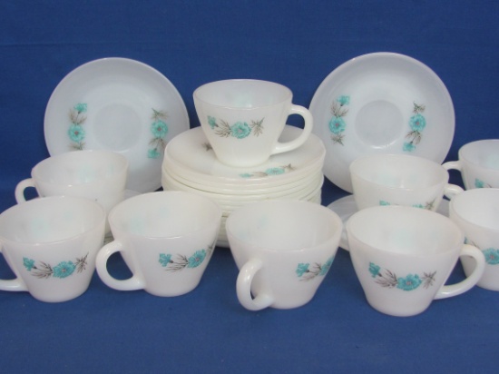 Fire-King Cups & Saucers – Premium Bonnie Blue? 17 Saucers – 9 Cups