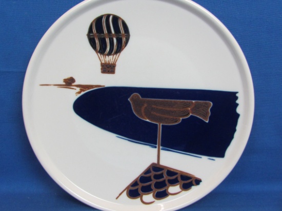 Set of 6 – Noritake Dinner Plates in Up & Away Pattern – Tan Bird – Blue Hot Air Balloon