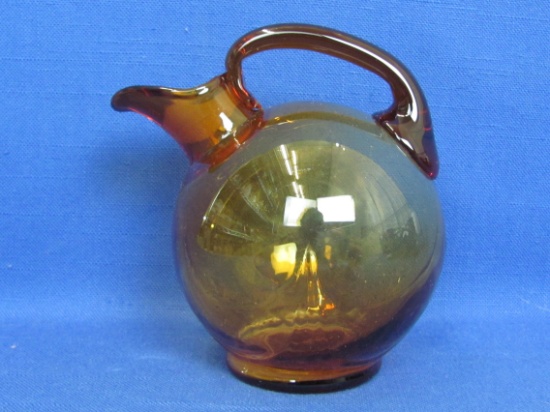 Small Cambridge Glass Pitcher – Harlequin Pattern in Mocha – 4 1/2” tall