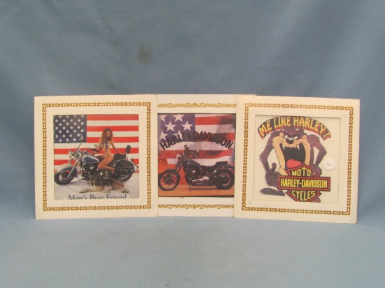 Harley Davidson Glass Covered Framed Pictures (3) – 8 x 8 Inches – Cardboard