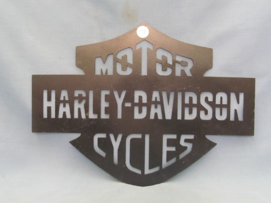 Harley Davidson Motor Cycles Cut Out Metal Sign – 14” L – 10 3/8” H – Wear/Scratches/Marks