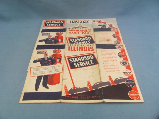 Vintage Standard Oil Gasoline Road Maps (3) – Minnesota – Illinois – Indiana – Wear