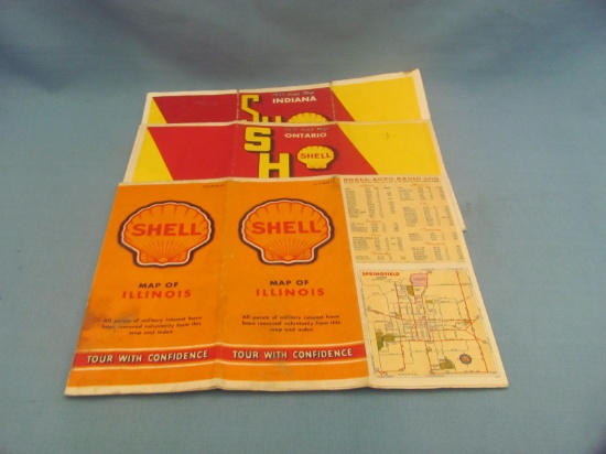 Vintage Shell Gasoline Road Maps (3) – Indiana (1935) – Ontario – Illinois – Wear