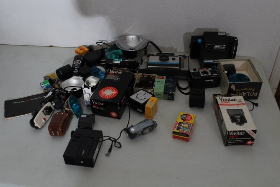 Large Lot of Vintage Cameras, Light Meters, Film, Flashes, Lenses, Filters