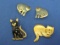 Pair of Goldtone Cat Clip-on Earrings by Laurel Burch – 2 Cat Pins – Largest is 1 1/2” wide