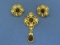 Pin & Clip-on Earring Set – Goldtone w Black & White Rhinestones – Pin is 2 1/2” long