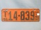 1931 Minnesota License Plate – Black lettering on Orange background - “T14839” - 12 3/4”L x 4 1/2”T