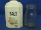Vintage Ceramic Salt Shaker (Range Size) & ½ Pint? 4” Tall Cream Bottle (marked L.C.)