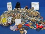 Big Lot of Costume Jewelry – Necklaces – Pins – Earrings – Bracelets – About 4 pounds