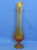 Tall Fenton Glass Stretch Vase – Thumbprint pattern in Colonial Amber – 14 3/8” tall