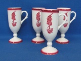 Set of 4 Footed Coffee Mugs - Café Brulot Diabolique or “Devilishly Burned Coffee” - 4 7/8” tall