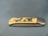 Pocket Knife (Sabre) With Elk Case – China – Folded 4” L – Some Wear