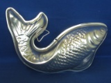 Vintage Aluminum Fish shaped Mold – 12” L x appx 11” Tall  – Has a hanger to display it on the wall