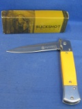 Buckshot Brand Stiletto Knife – Yellow Composite Handle  1065 Surgical Steel 4” Blade