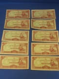 10 WWII Japanese Occupation Notes 10 Rupees – Burma – BA Block