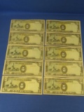 10 WWII Japanese Occupation Notes  5 Pesos – Philippines – Back Stamped Complied by Japwan Cap. Inc.