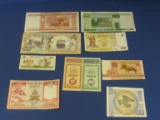 10 Foreign Currency Notes: Byelorus, Guyana, Moldova, China, Mongolia, Russia, Nepal, Kyrgiztan
