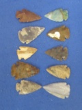 10 Stone Arrowheads – Assorted  Colors -  1” average