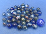 50 Blue Swirl JABO Marbles w/Shooter