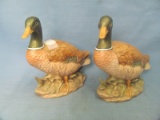 Zavori Duck Figurines (2) – Ceramic – Matching Pair – 6 1/2” T & 7 1/4” L – Some Wear