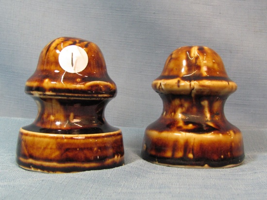 Set of 2 – Brown Porcelain -  Power Line Insulators – Excellent Condition – Unmarked -