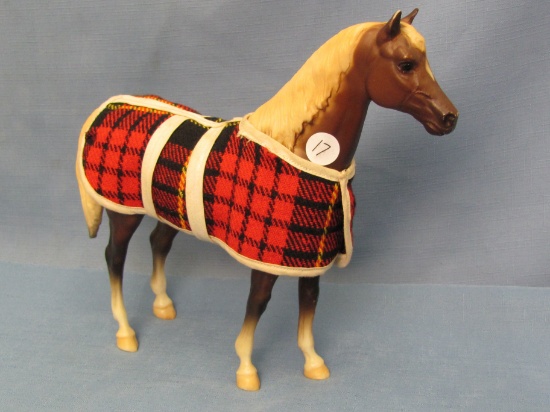 Vintage Breyer Horse – Liver Chestnut  – Plaid Red Stable Blanket – Excellent Condition -