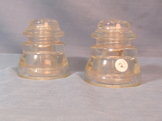 Set of 2 – Clear Glass – Hemingray 45 Insulators- Excellent Condition – Embossed Hemingray – 45 -