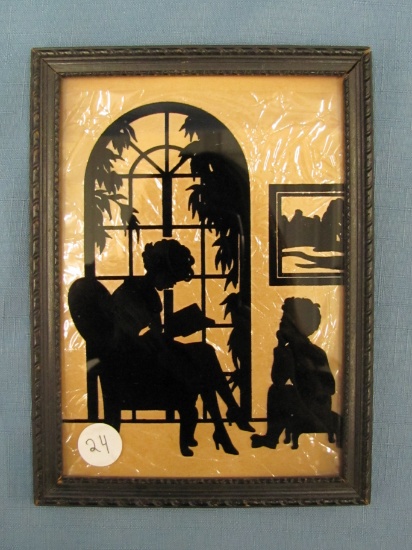 “The Story Hour” - Antique Hand-Cut Silhouette – Framed – 6” x 8” - Good Condition – No Stains -