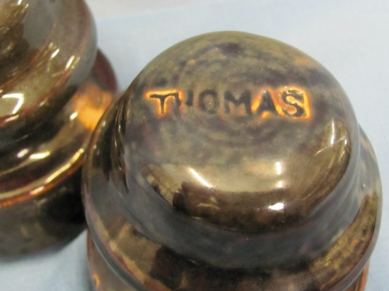 Set of 3 -  Thomas Power Line Insulators – Brown Porcelain – Impressed With Brand – Excellent Condit