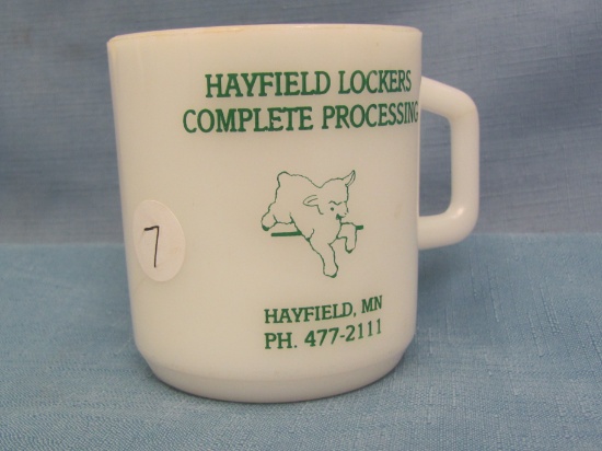 Glass Coffee Mug -”Hayfield Lockers – Complete Processing” - “Hayfield, MN” -