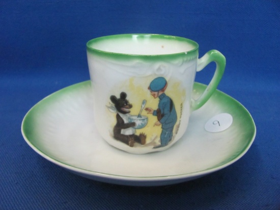 Children's Buddy Tucker With Bear Porcelain Cup & Saucer – Germany – Tiny Flake Chip