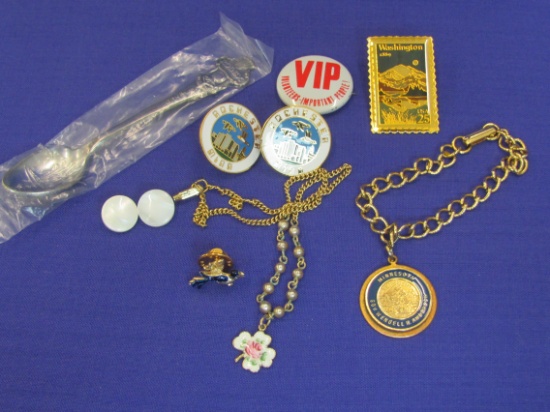 Small Mixed Lot: Bracelet w MN Gov. Wendell Anderson – Rolex Bucherer Souvenir Spoon