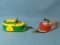 Vintage Metal River Boat Banks – Green & Yellow ; Red & Silver – 5 1/2” L x 2 1/2” S x 3” T apx