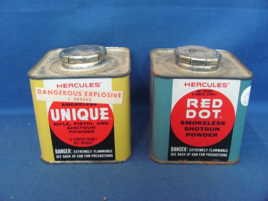 Hercules Red Dot & Unique Powder Tins – 3 5/8 x 3 5/8 – Some Wear/Rust/Scratches