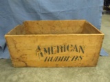 Vintage Wooden Shipping Crate - “American Rubbers”, “Women's Sensible Overs” - American Rubber Co. B