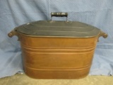 Antique Copper Boiler – Wood Handles – Cover has been painted black – As shown – 26 1/2”L x 11 3/4”W