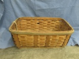Vintage Woven Basket by Shelton Basket – Canvas Handles & Pull Strap – Wood Skids on bottom – Tin St