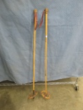 Pair of Vintage Cane Ski Poles – Leather & Metal Hardware – Vintage condition – As shown – 44”L