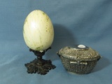 Decorative Egg & Stand & Cast Metal Basket Trinket Box