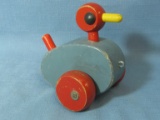 Vintage Wooden Duck Pull-Toy – Moves on off-set round wheels 4 3/4” T x4 1/2” L  Appx