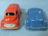 Vintage Slik Toys 9701 Blue Convertible 3 3/4” L & 1949 4” Tootsie Toy Red Tank Truck