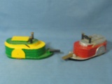 Vintage Metal River Boat Banks – Green & Yellow ; Red & Silver – 5 1/2” L x 2 1/2” S x 3” T apx