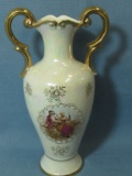 Decorative Lustreware Vase  – Amphora Handle w/ Gilt Design 8 1/2” Tall
