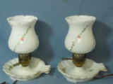 Pair of Vintage Boudoir Lamps (Shell Bowls for trinkets/change) Painted Glass Shades