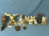 Lot of 14 Vintage Owls – Assorted Figurines, Bell, S& P Etc 2” to 6” Tall