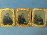 3 Civil War Era Portraits 1 Man & 2 Women: Tintype Photos in Foil Frames w/ 3cent Postage on backs