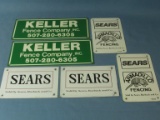Vintage Metal Signs: 2 Each: Keller Fence Co., Sears & Sears Armadillo Fencing  10” x 4”  6 ¼ X 4” &