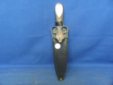Decorative Indian Face Knife & Leather Sheath – China – 5 5/8” Blade – Good Condition