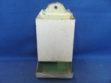 Metal Green & White Match Stick Holder – 6 1/8” T – Painted – Paper Stuck on Back